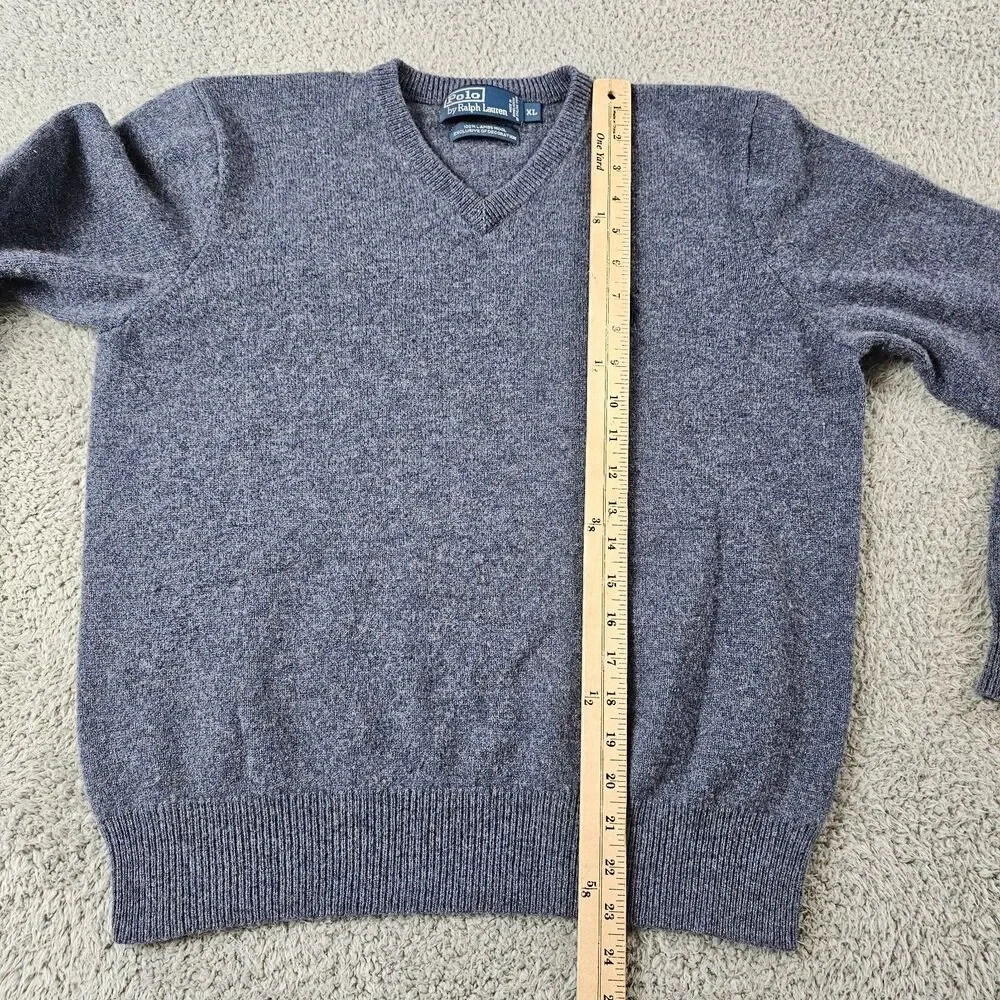 Vintage Polo Ralph Lauren Sweater Mens XL Blue Lambswool V Neck Preppy Casual